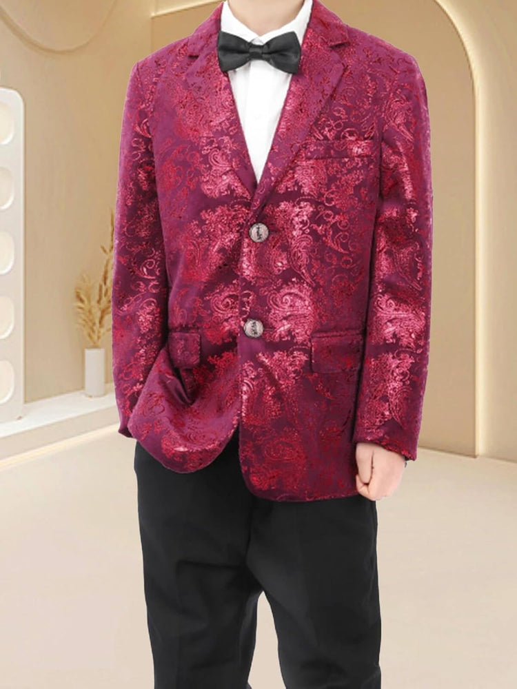 Boys Jacquard Suit Slim Fit Tuxedo Suits Jacquard Notch Lapel Tux Jacket Pants Party Formal Wear