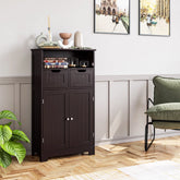 Bathroom Cabinet, Floor Storage Cabinet with 2 Doors and 2 Drawers, Free Standing Wooden Storage Organizer for Living Room, Dark Brown