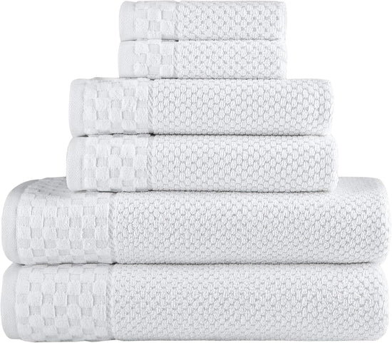 CTT Set of 6-100% Turkish Cotton, Absorbent & Comfy, Includes 2 Bath Towel 2 Hand Towel & 2 Washcloth | (White)